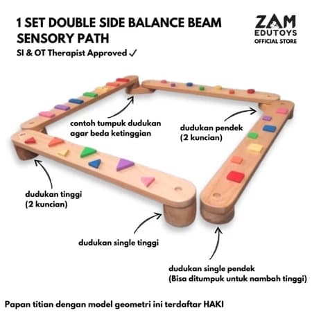 ZAM Edutoys - 1Set Balance Beam Double Side Geometric Sensory Path Papan Titian Motif Timbul